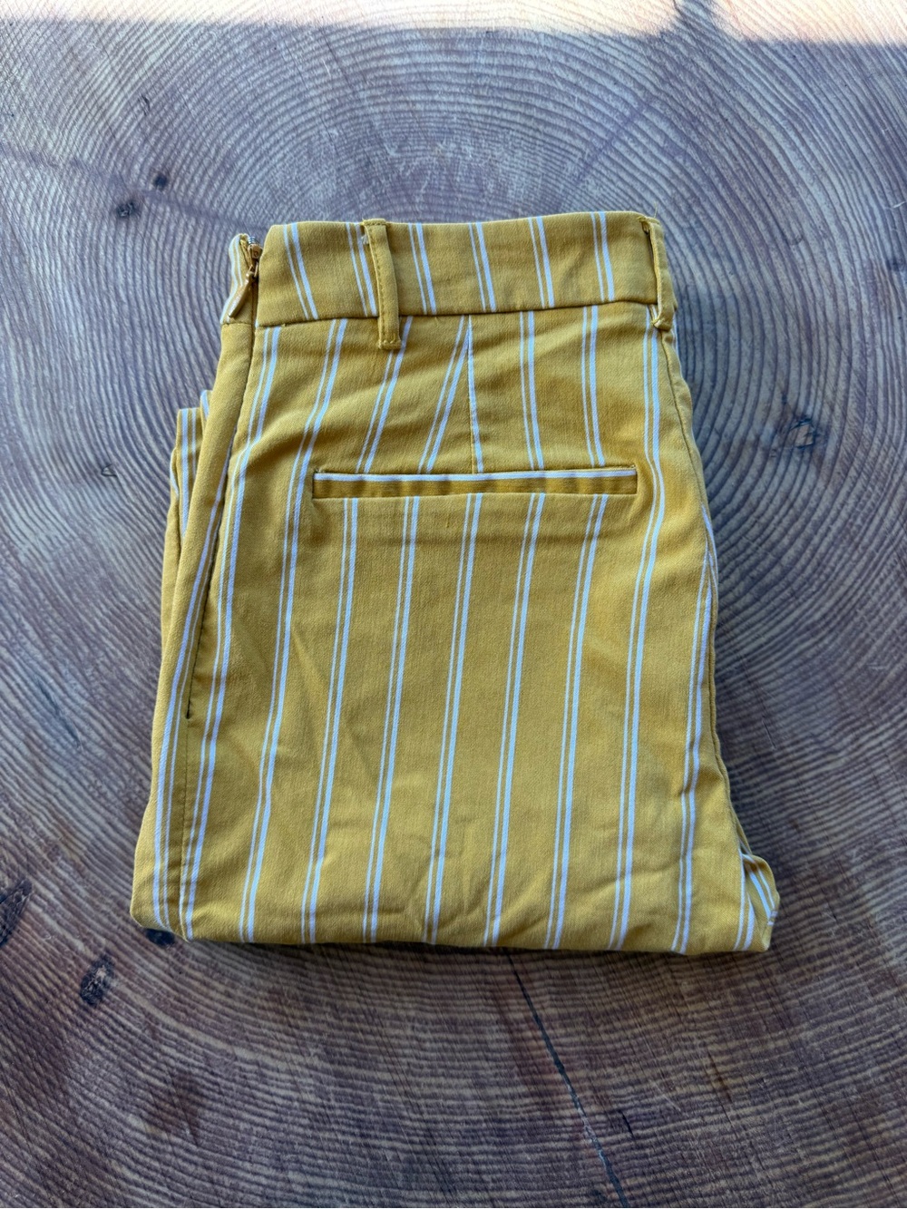 Forever 21 High-Rise Mustard Yellow & White Striped Ankle-Length Trousers - XS